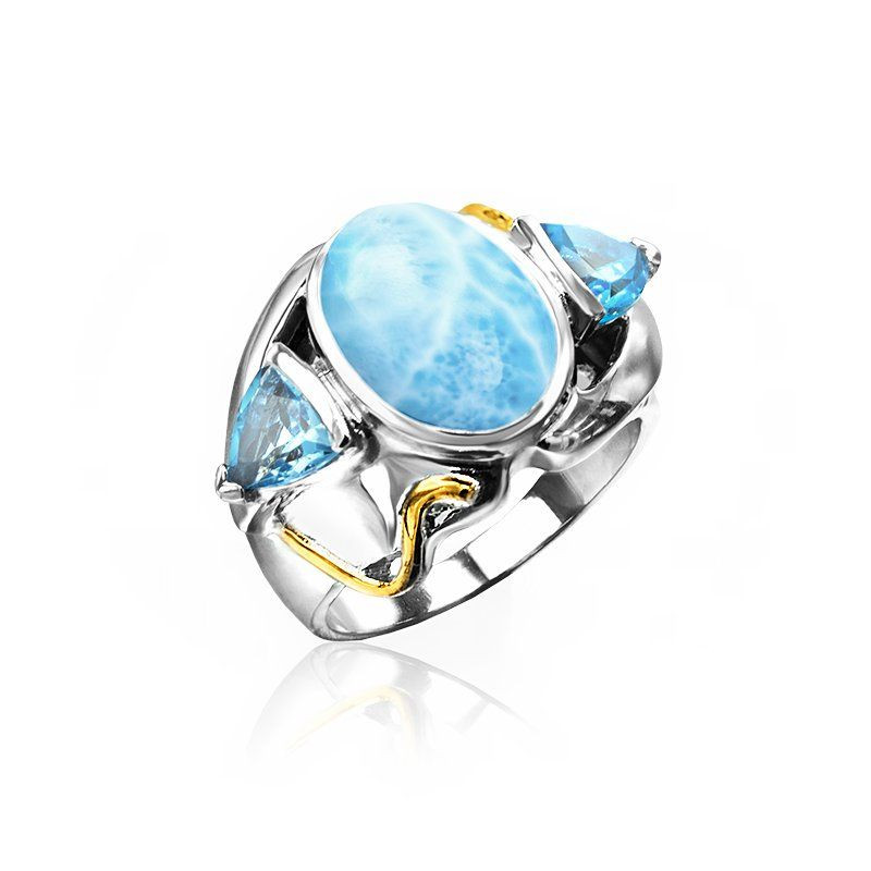 larimar rings set in gold