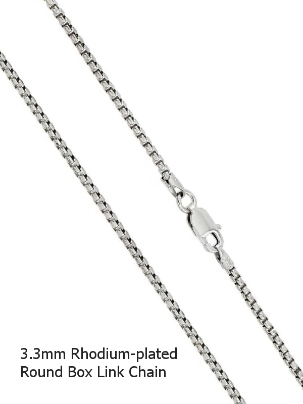 Rhodium-Plated Sterling Silver 3.3mm Round Box Link Chain - 18