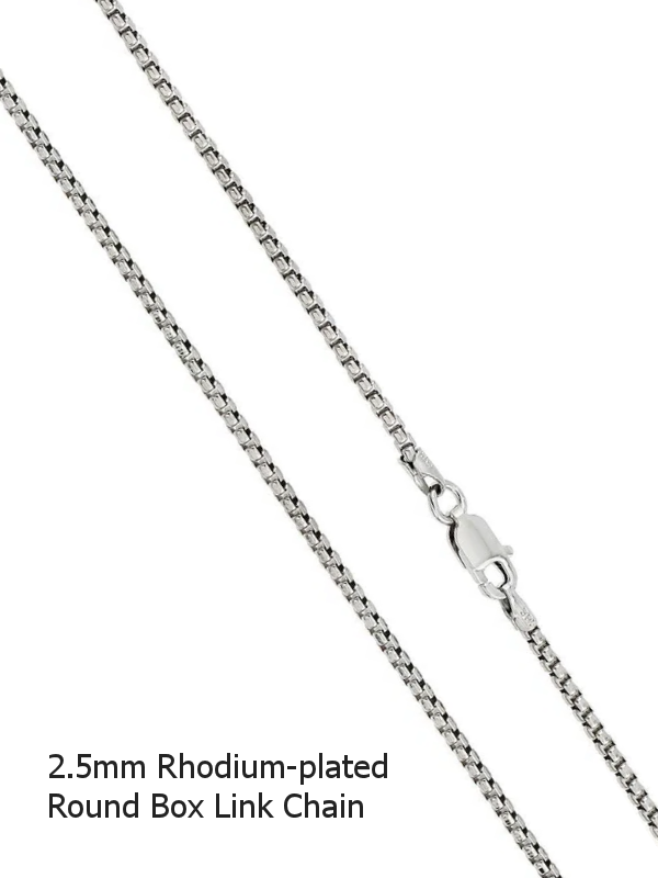 Rhodium-Plated Sterling Silver 2.5mm Round Box Link Chain - 18"