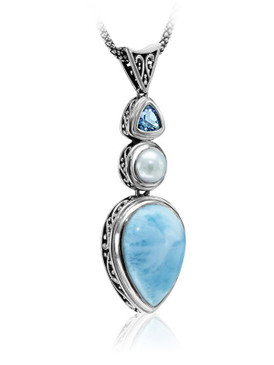 MarahLago Azure Pear Collection Larimar Necklace with Blue Topaz & Pearl