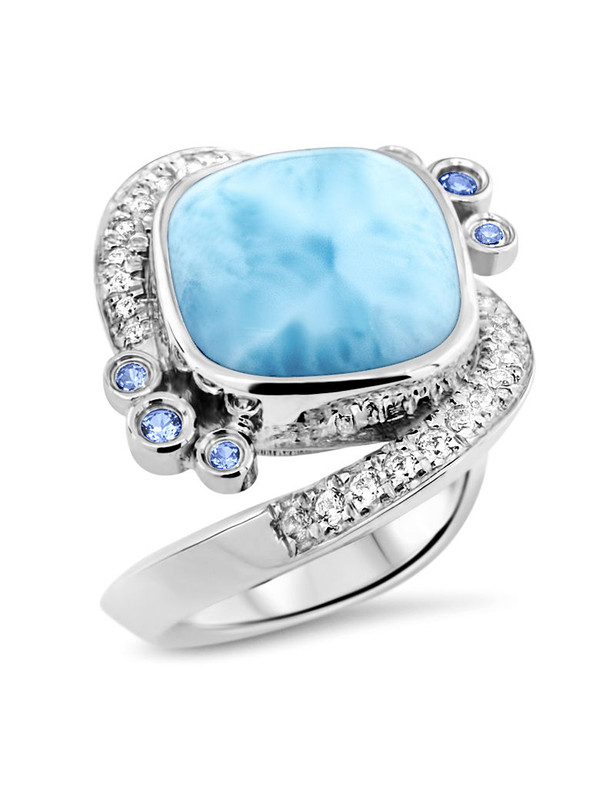 Marahlago Aurora Larimar Ring With White Sapphires And Blue Spinel Retired Larimarket