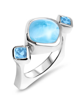 MarahLago Atlantic Collection Cushion Larimar Ring with Blue Spinel
