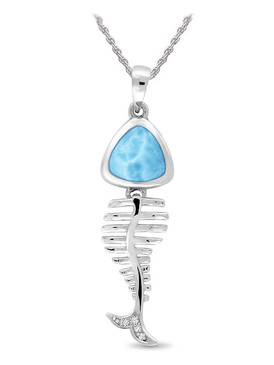 MarahLago Sealife Collection Bonefish Larimar Necklace with White Sapphire - 3x4