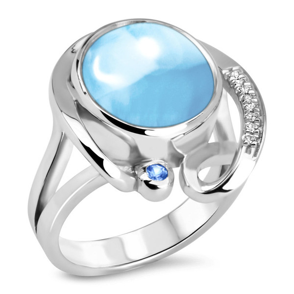 MarahLago Mia Collection Larimar Ring with White Sapphires and Blue Spinel