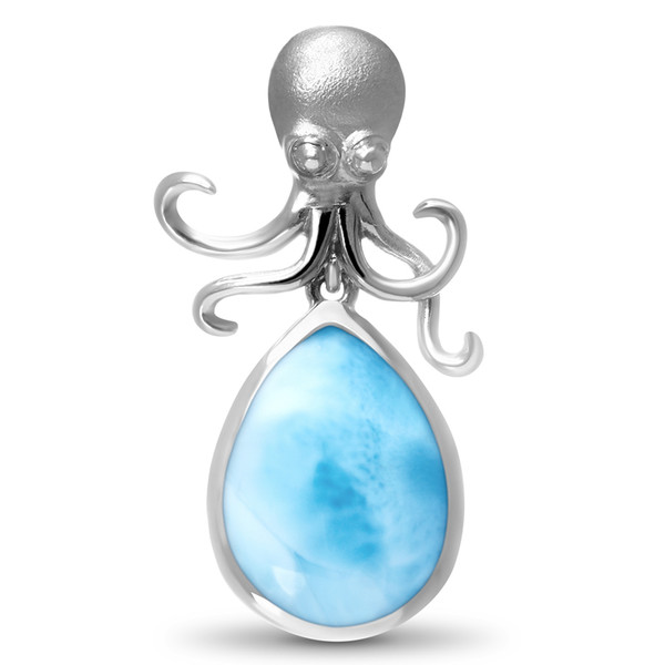 MarahLago SeaLife Collection Larimar Pygmy Octopus Pendant/Necklace with White Sapphire