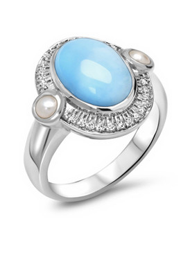 MarahLago Mirage Larimar Ring with White Sapphire and Pearl