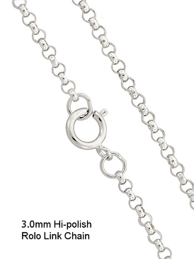 Sterling Silver 3.0mm Hi-Polished ROLO Chain - 18"