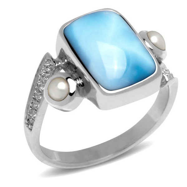 MarahLago Mirage Larimar Ring with White Sapphire and Pearl