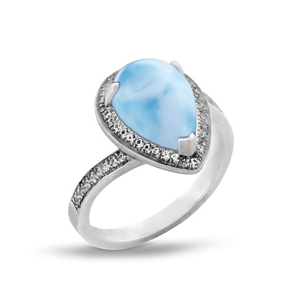 MarahLago Radiance Larimar Pear Ring with White Sapphire