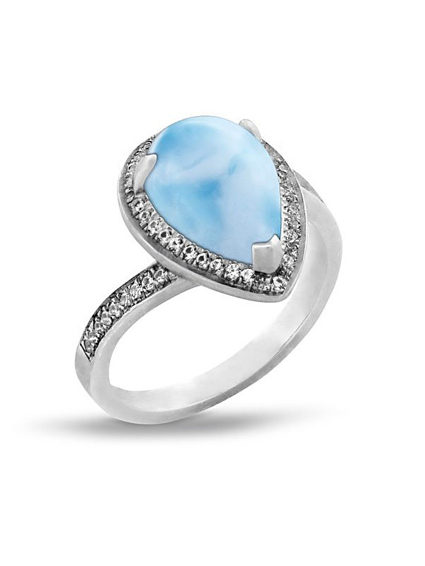Marahlago Radiance Pear Larimar Ring with White Sapphire