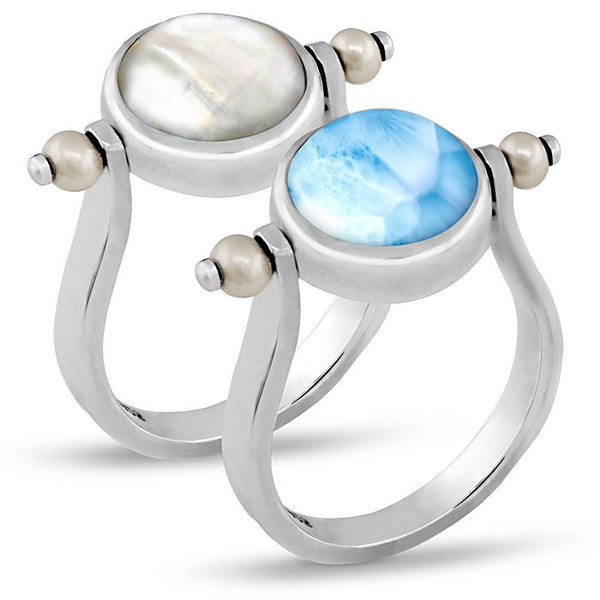 MarahLago Hideaway Larimar Ring with Freshwater Pearl