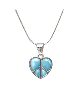 Small Larimar Heart Peace Sign Necklace- ruler