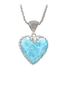 Larimar Heart Necklace with Scalloped Bail (#150) 3x4