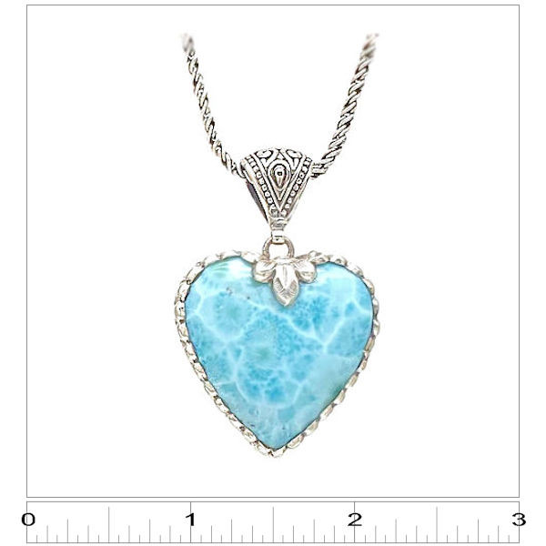 Larimar Heart Necklace with Scalloped Bail (#150) with ruler