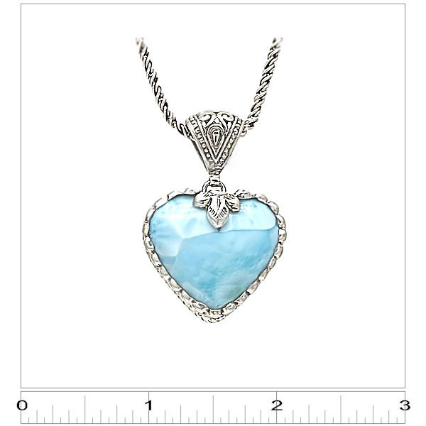 Larimar Heart Necklace with Scalloped Bail (#106) - ruler