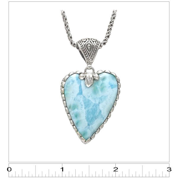 Larimar Heart Necklace with Scalloped Bezel (#128) ruler