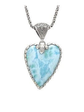 Larimar Heart Necklace with Scalloped Bezel (#128) 3x4