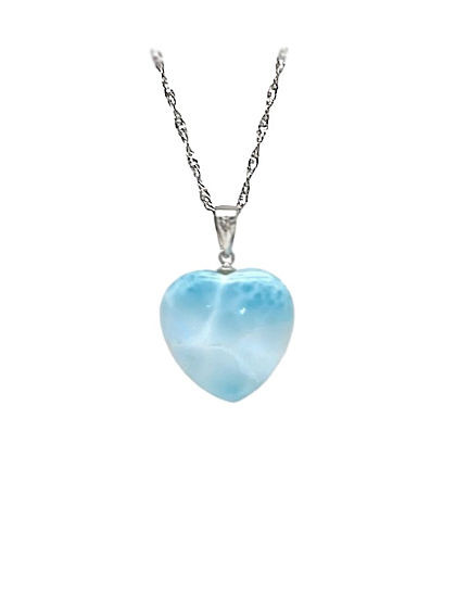 Carved Larimar Heart Necklace (Small) 3x4