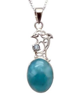 AAA Larimar Dolphin Necklace with Blue Topaz - 3x4