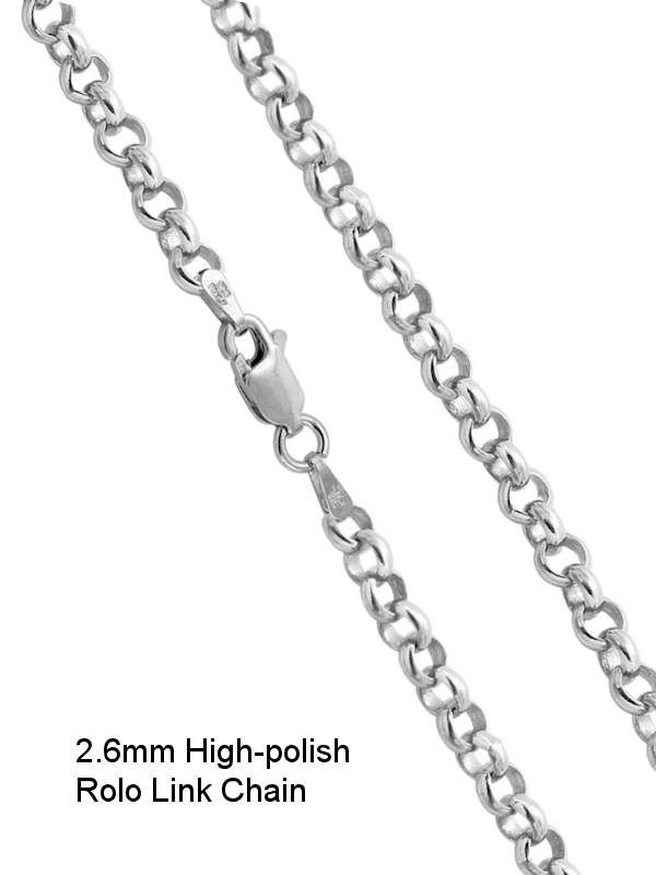 Rolo Link Sterling Silver 18" Chain - Hi-Polished, 2.6mm