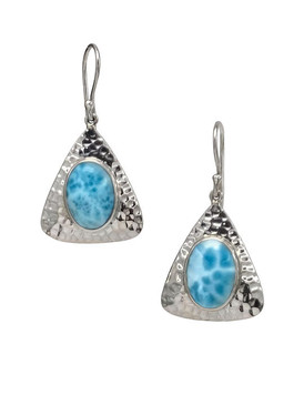 Larimar Oval on Hammered Silver Dangle Earrings