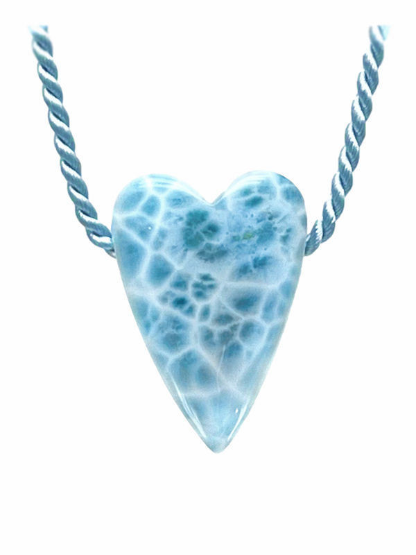 Carved Larimar Heart Necklace (MS140)