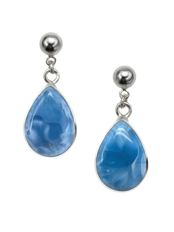 Blue Larimar Teardrop Sterling Silver Earrings outlets