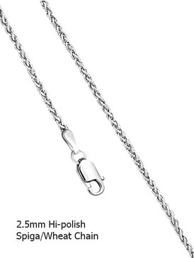 Sterling Silver 2.5mm Hi-Polished SPIGA/WHEAT Chain - 18"