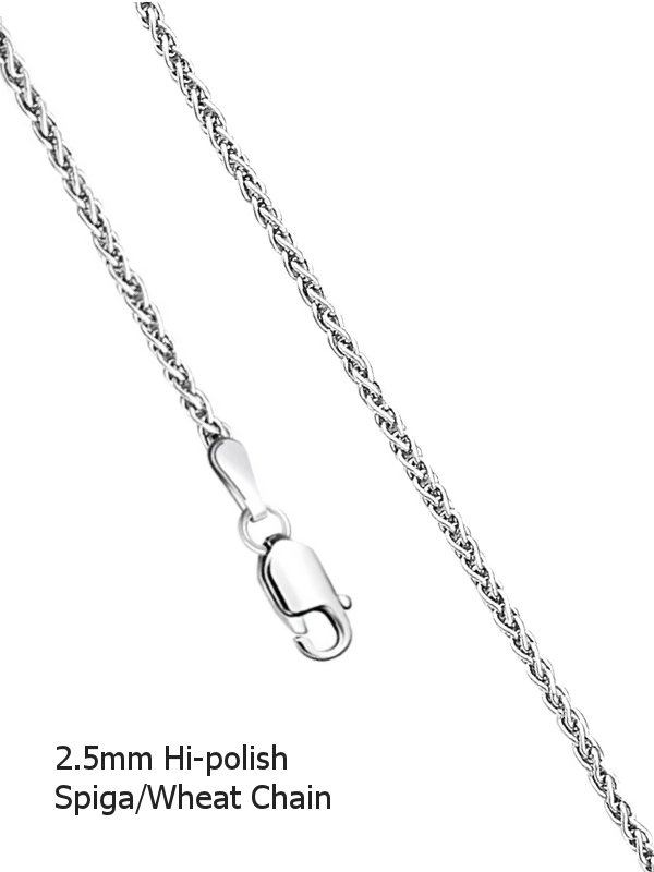 Sterling Silver 2.5mm Hi-Polished SPIGA/WHEAT Chain - 18"