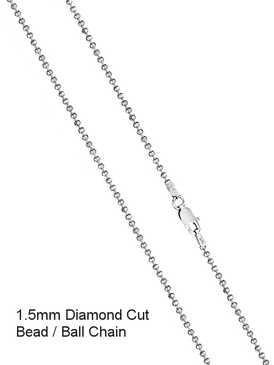 Sterling Silver 1.5mm Hi-Polished Diamond Cut BEAD/BALL Chain