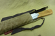 Bob's Saw with Frost River waxed canvas bag open to reveal saw handle. Note: extra blade fits right into the bag along with the saw