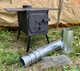 Two Dog DX steel stove shown here, with optional water jacket. Note: one side shelf (shown) comes with your order as "standard" equipment. You can order an additional side shelf (for two total) as one of your options as you put your order together. This stove has not yet been painted black (as your stove will be) with high temperature stove paint.