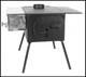Five Dog Stove,  shown with optional water jacket. Remember, one side shelf is included with your order (shown here). Order a second shelf as "optional" equipment if you like more cooking space.