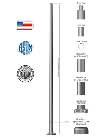Round Tapered Aluminum Anchor Base Light Pole