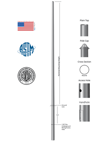 Round Tapered Aluminum Direct Burial Light Pole