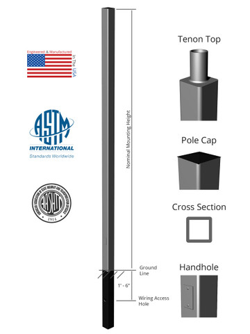 Square Straight Aluminum Direct Burial Light Pole