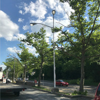 25' Round tapered aluminum light pole installed at the roadway in Huntington Station, NY.