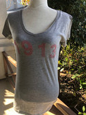 DST 1913 in Red Rhinestones on Grey Shirt