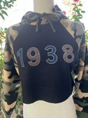 1938 Pink and Blue Rhinestones On Cropped Camo Hoodie