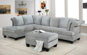 Derby #8119215-A/B/OT  (Grey)-  Reversible Sectional with Storage Ottoman in Velvet