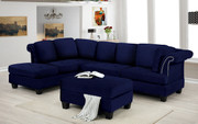 Derby #8119205-A/B/OT  (Blue)-  Reversible Sectional with Storage Ottoman in Velvet