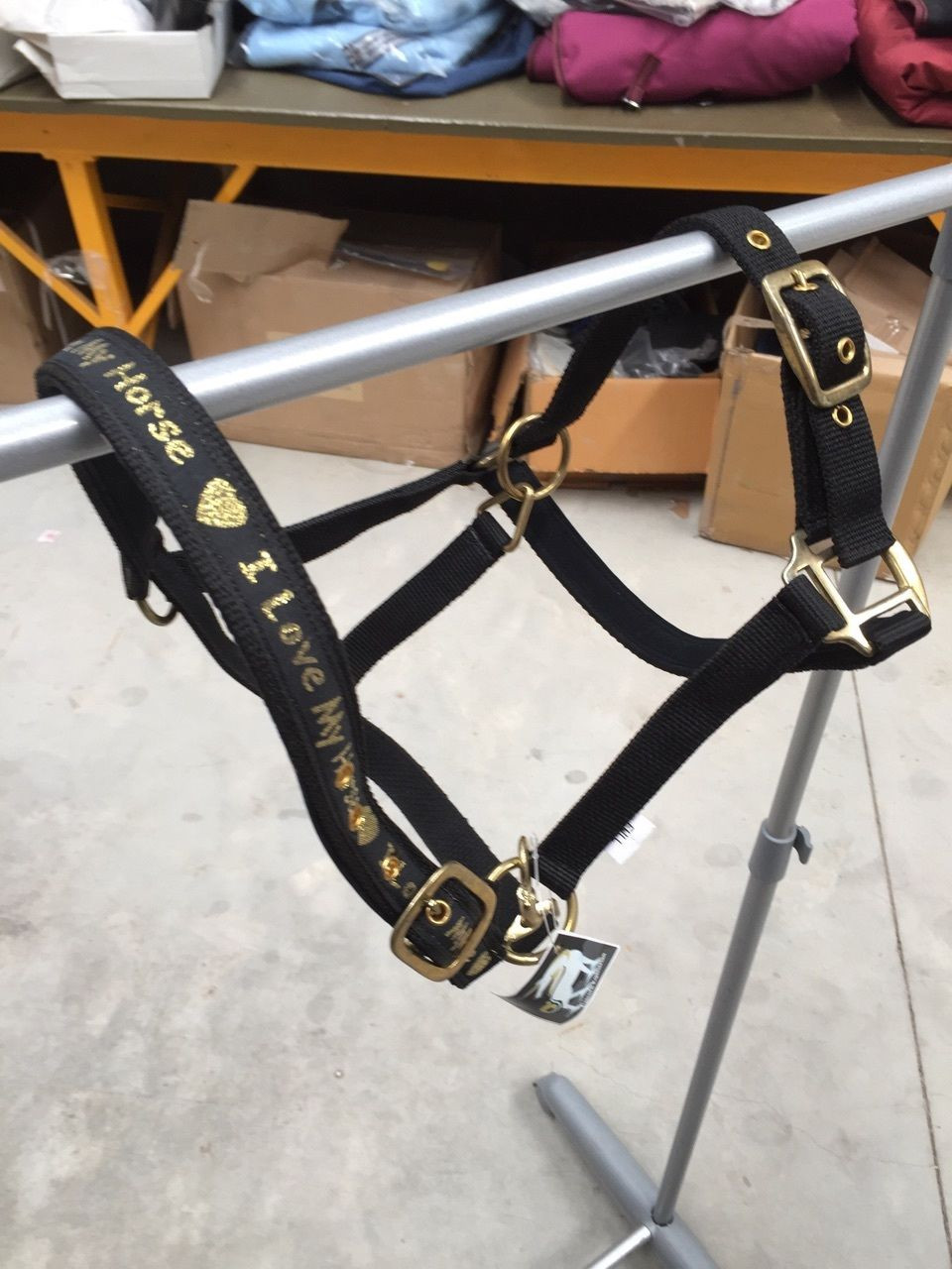 Black Nylon Horse Head Collar With Overlay I LOVE MY HORSE Halter Headcollar