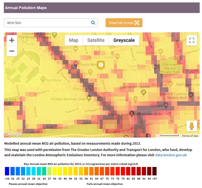 CASE STUDY London Air Pollution How One School Is Improving Air   Londonair Annual No2 Air Pollution 2013 School 