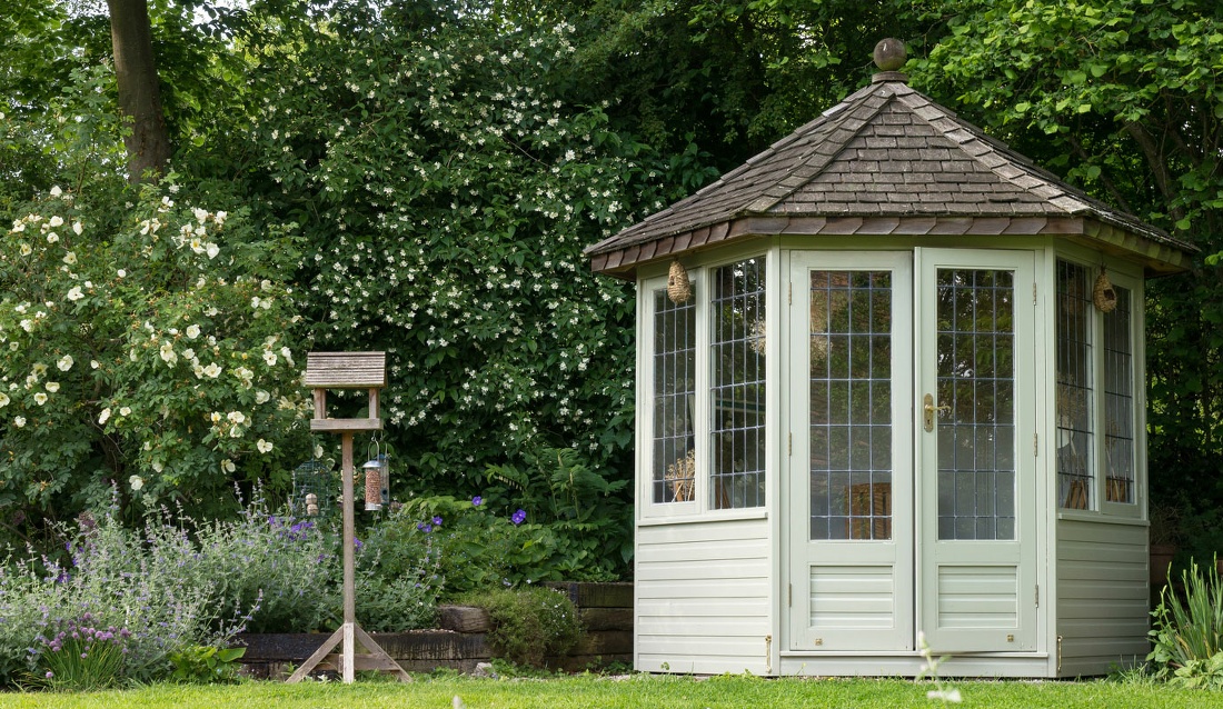 This Summer House looks wonderful treated with Treatex Classic Colour "Old Pewter"