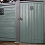 "Forest Green" and "Admiralty Grey" on fence and gate.