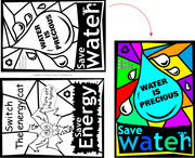 Water & Energy Fun Stained Glass Coloring Sheets - Window Conservation Saving Messages | Children's learning tools