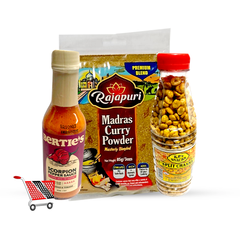 The Madras Spice & Scorpion Kick Bundle is your passport to bold, unforgettable flavor! Start with Rajapuri Madras Powder—a rich, aromatic blend that brings authentic Indian spice to your kitchen, perfect for curries, stews, and marinades. Craving a fiery thrill? Bertie's Scorpion Pepper Sauce delivers a powerful punch of Trinidad’s legendary scorpion pepper, guaranteed to ignite your taste buds and add serious excitement to any meal. And for the perfect crunchy finish, R.B's Split Channa offers a savory, spiced snack that’s impossible to resist. Together, this trio brings the ultimate balance of spice, heat, and crunch—making every bite an adventure. Spice lovers, this bundle is made for you!