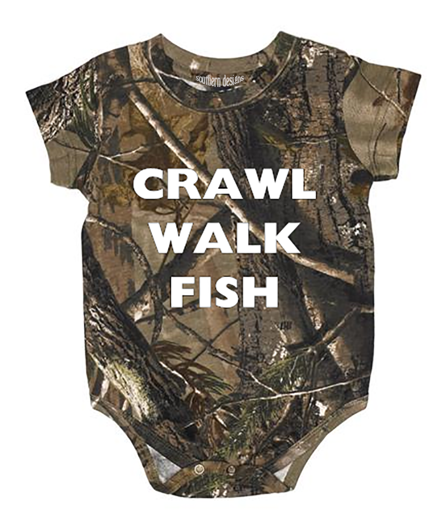 crawl walk fish onesie