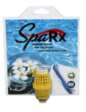 Spa Rx for small hot tubs or fountains to 400 gallons.  Only the initial order comes with retail packaging; following orders are shipped without it to reduce waste