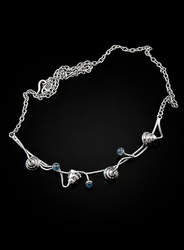 Handmade 950 silver necklace with curved silver detail and small blue agate crystal stone accents | Nine50
